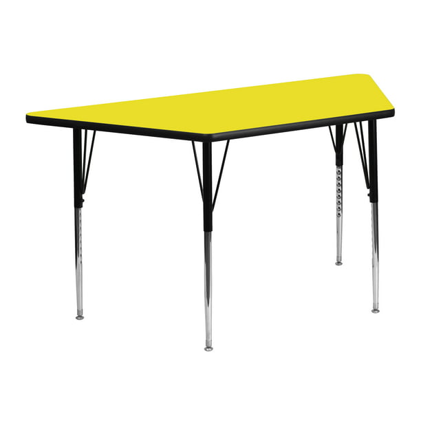 Flash Furniture 22.5''W x 45''L Trapezoid Yellow HP Laminate Activity Table Standard Height Adjustable Legs 